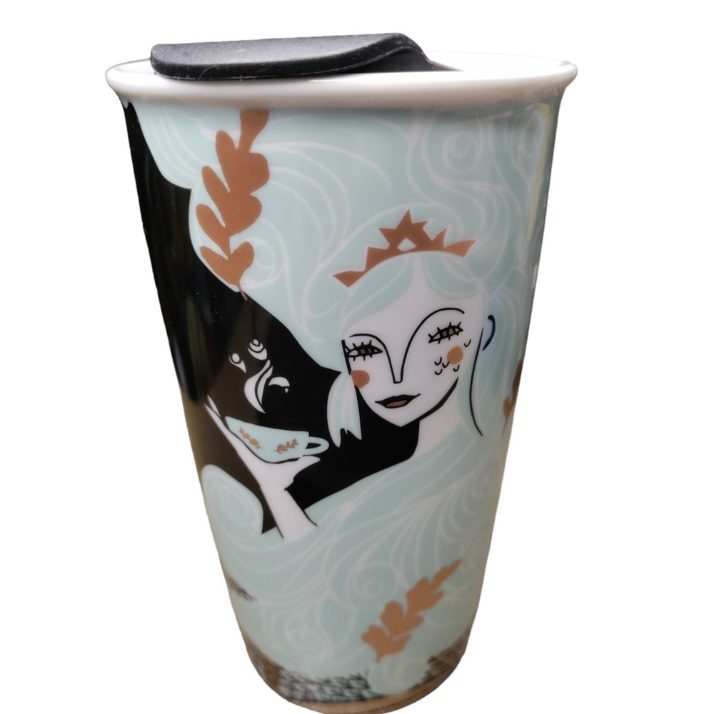 2018 STARBUCKS Mermaid Siren Limited Holiday Ceramic Tumbler Travel Mug Gold lid